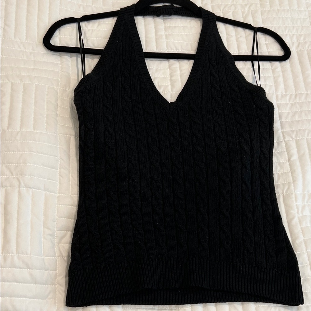 Michael Kors Black Knit V-Neck Halter Top